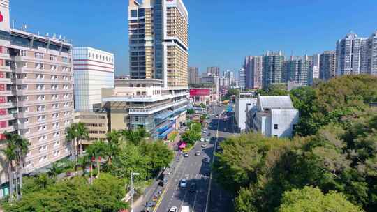 厦门思明区镇海路航拍车流交通福建城市风景