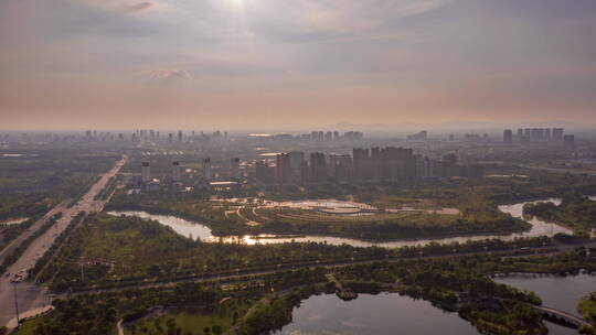 抚州凤岗河湿地航拍延时城市大景宣传片空镜