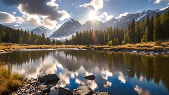 山林湖泊自然风光全景