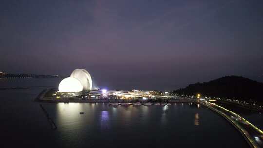 广东珠海日月贝大剧院地标建筑航拍