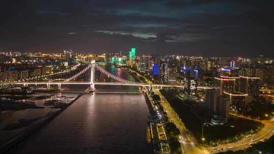 航拍福建福州闽江夜景延时