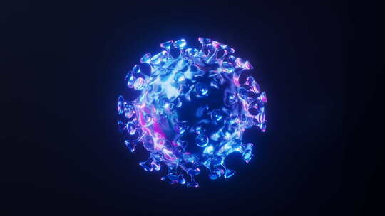 冠状病毒与霓虹灯光效果循环动画3D渲染