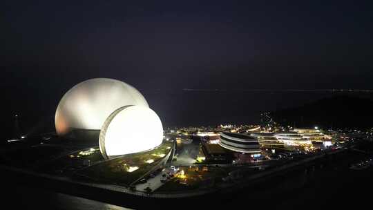 航拍广东珠海大剧院日月贝夜景