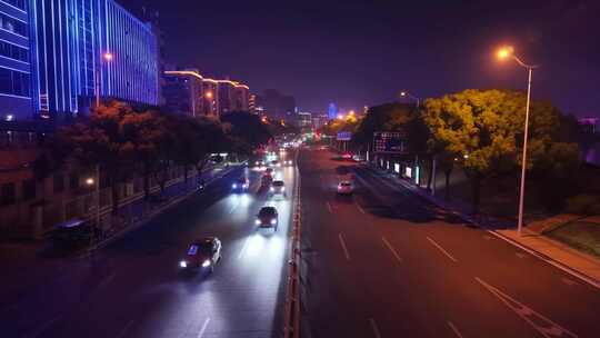 长沙夜景交通车辆行驶航拍