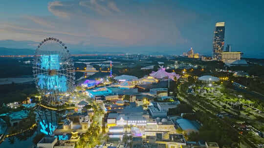 航拍三亚市海棠湾海昌梦幻海洋不夜城夜景