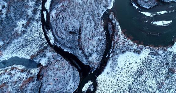 航拍内蒙古雪原冰河风景