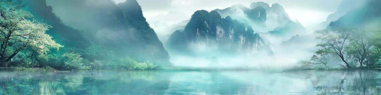 新中式云雾山水动态意境背景