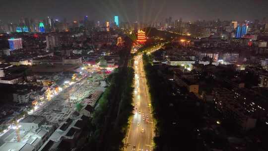 湖北武汉长江大桥夜晚夜景航拍车流交通城市