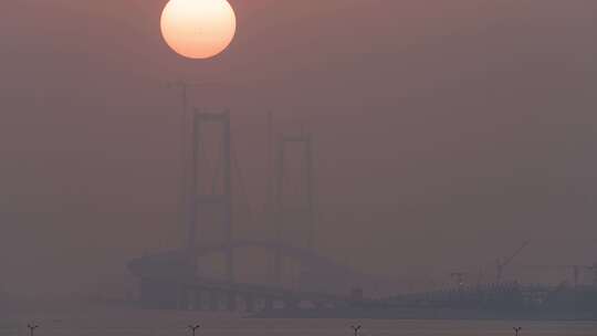 深中通道日落顶日红太阳延时