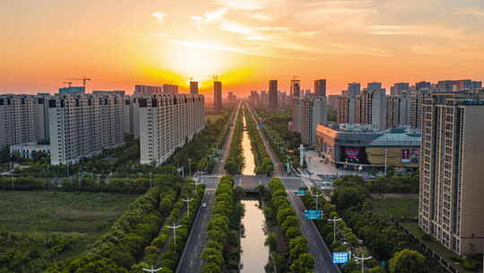 启东吾悦广场航拍延时日转夜