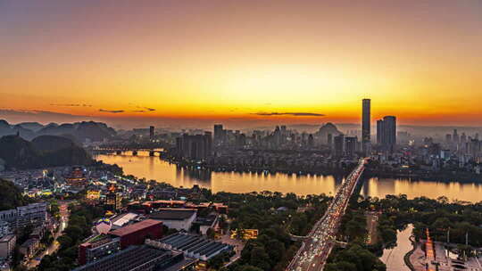 柳州中心城区日转夜延时视频