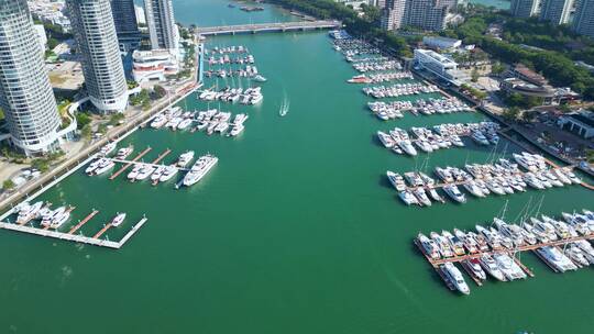 三亚三亚湾游艇码头及周边城市风景航拍