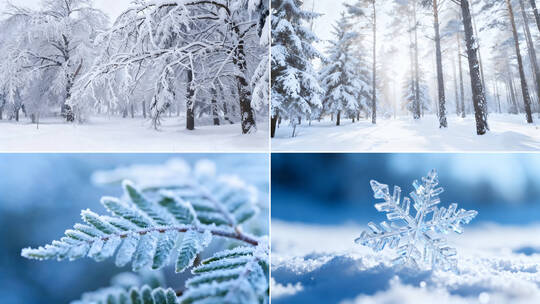寒冷冬天下雪雾凇雪山冬日雪景雪地风光合集