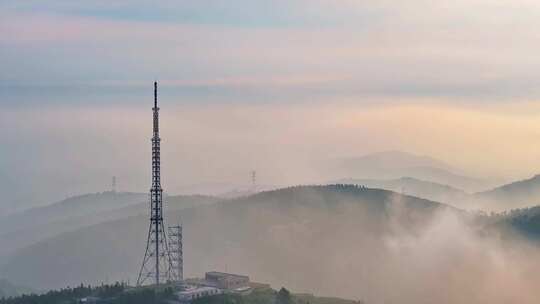 航拍山东枣庄出现罕见平流雾水墨中国视频素材模板下载