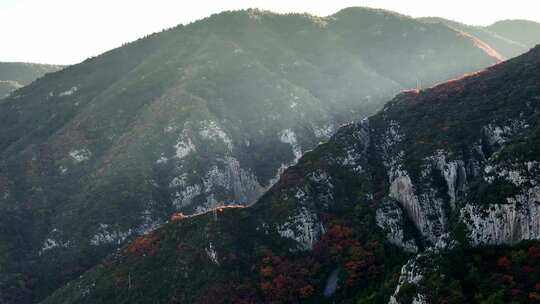 秋日红叶森林航拍满山红叶