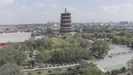 航拍山西朔州市佛宫寺释迦塔应县木塔DlogM