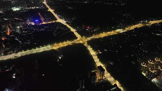 广州从化区夜景航拍从化大道夜晚道路车流