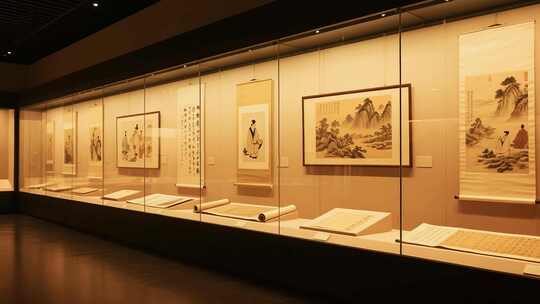 博物馆内古代书画展品陈列