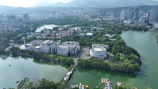 福州西湖公园航拍福建博物院城市公园风景