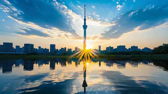 城市夜景倒影唯美大气高楼大厦