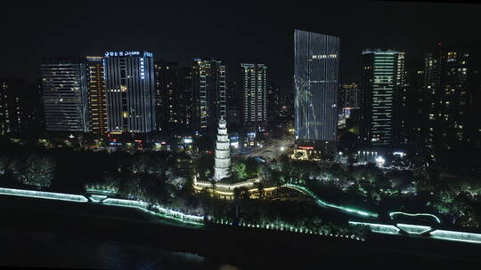 湖北宜昌城市天然塔夜景航拍4K