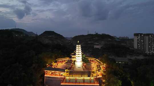 甘肃兰州白塔山公园兰州白塔寺夜景航拍