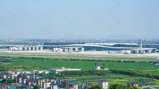 杭州萧山机场航空港全景延时摄影