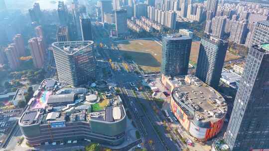 杭州钱塘新区金沙印象城商圈航拍高沙路繁华