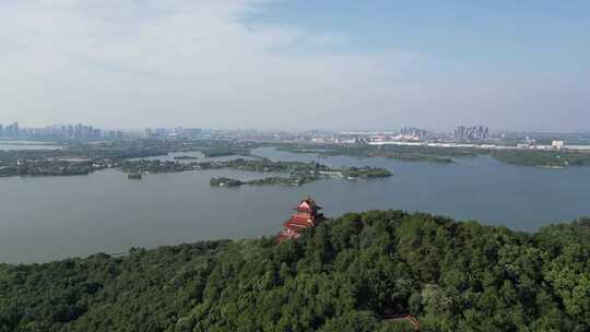 航拍湖北武汉东湖景区东湖公园