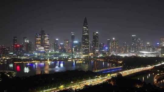 深圳湾南山区夜景航拍视频素材模板下载