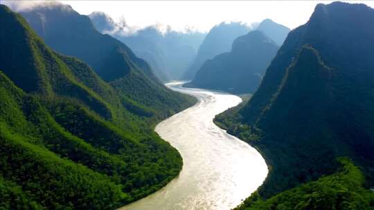 航拍山川河流自然风光