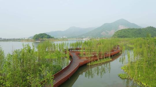 杭州袁浦铜鉴湖公园初夏航拍