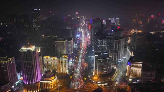 城市夜景拥堵交通航拍