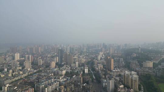 航拍湖北宜昌城市建设清晨