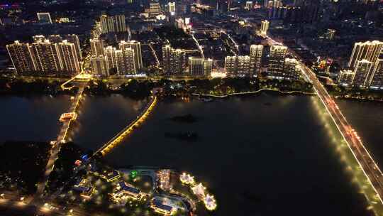 福建漳州城市夜景灯光航拍