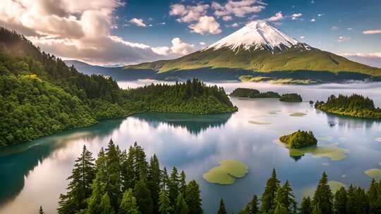 雪山湖泊森林自然风光全景