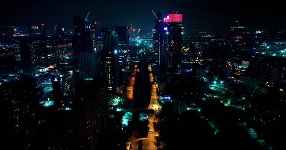广州城市地标广州塔及海珠区夜景航拍
