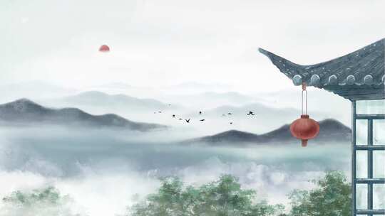 中式古风山水楼阁风景