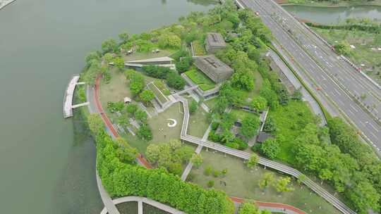 上海嘉定区嘉定新城远香湖公园航拍视频素材模板下载