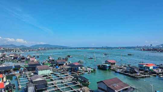 海南陵水疍家鱼排玻璃海海湾玻璃海航拍