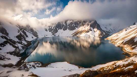 雪山湖泊自然风光全景