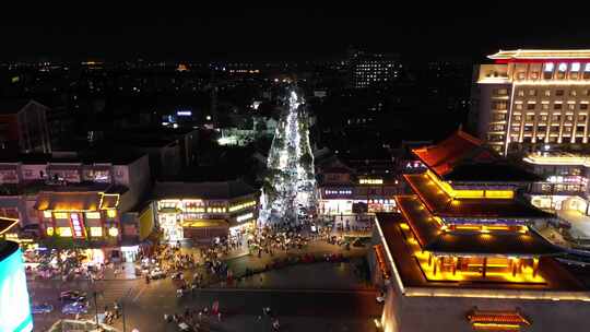 城市夜景步行街人流航拍