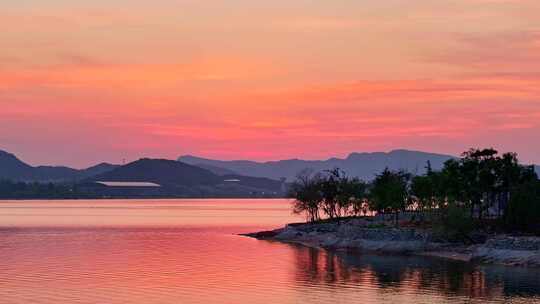 大自然水库湖泊 日出夕阳航拍