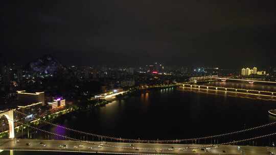 广西柳州柳江桥梁交通夜景灯光航拍