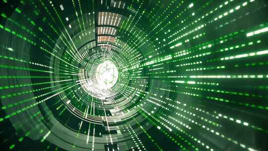 科技片头动画背景 发光粒子穿梭隧道光纤