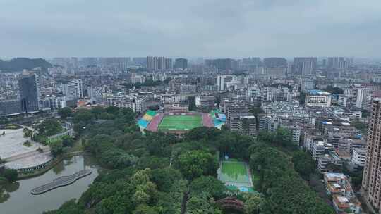 江门体育场馆操场航拍江门市体育场