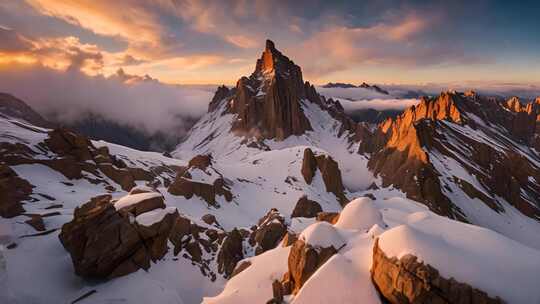 日照雪山下的壮丽山景