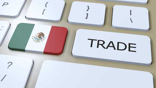 按钮3D动画上的墨西哥国旗和贸易文本视频素材模板下载