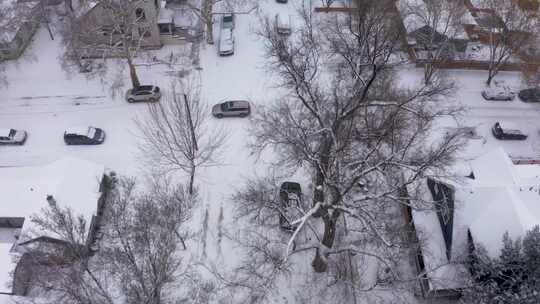 城镇雪景航拍镜头