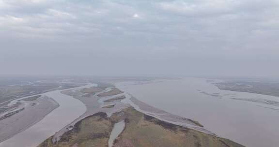 黄河至北宽阔河道航拍